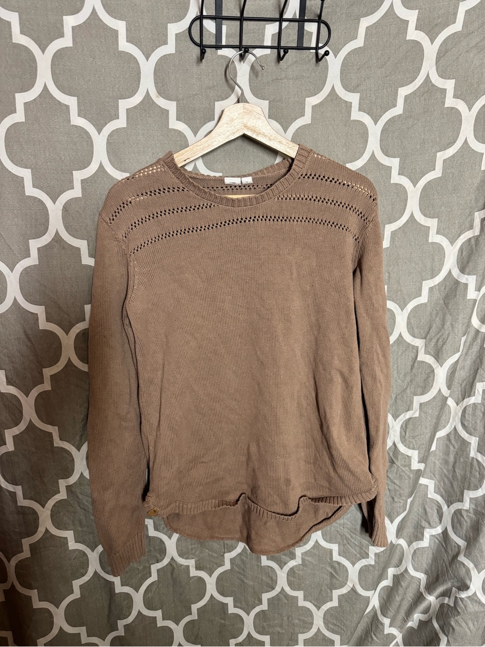 Tentree Taupe Organic Cotton Open-Knit Crewneck Sweater – Women’s Medium